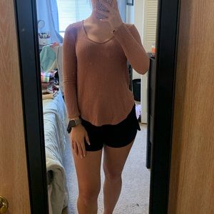 Mauve V Neck Long Sleeve